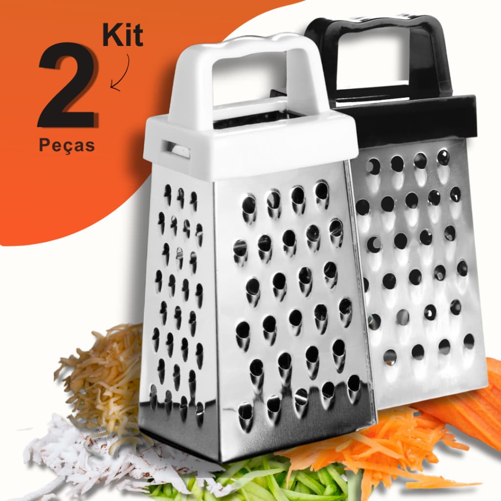 Kit Ralador de Alimentos Fatiador Manual Com Alça 4 Faces Multifuncional Legumes Queijo Chocolate Aço Inox 18 cm 7"