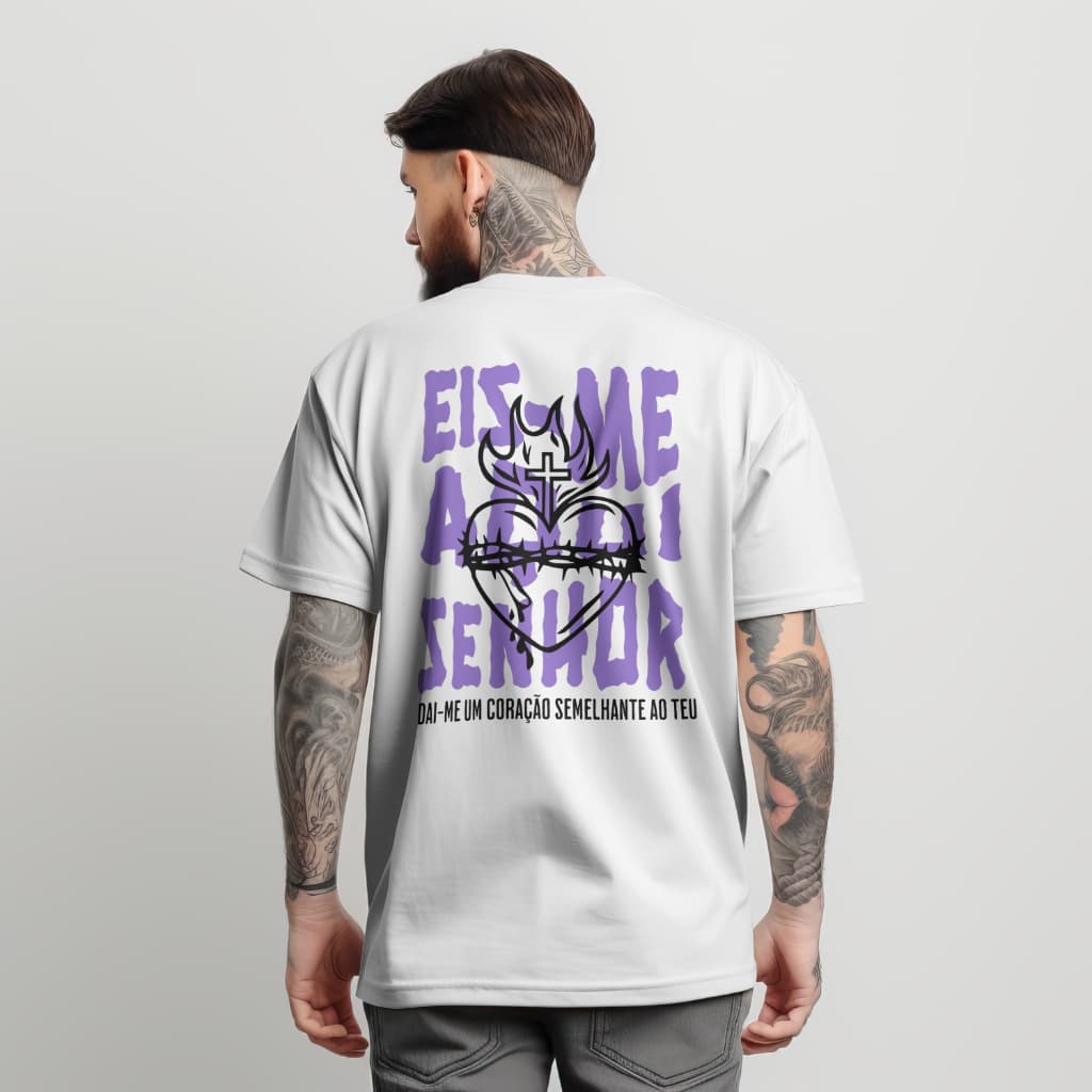 Camiseta Cristã Streetwear Unissex Camisa Gospel 100% Algodão Eis-me aqui Senhor Colo de Deus