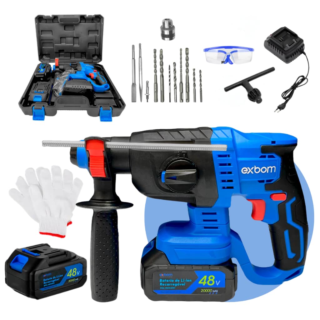 Martelete Rompedor Perfurador Brushless Recarregável 3000mAh SDS Plus Elétrico com Impacto Perfuração Baterias de Lítio