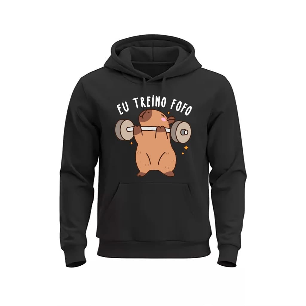 Blusa Moletom Com Capuz Adulto Eu Treino Fofo  Capivara Moletom Capivara Moletom Academia Moletom Inverno