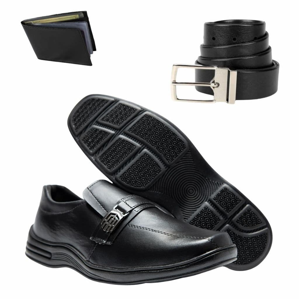 Kit Sapato masculino social confort calce facíl confortável preto e marrom cinto ganhe carteira