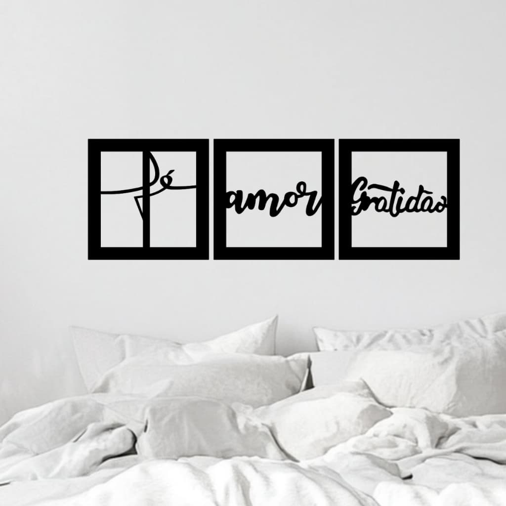 Kit 3 quadros personalizado Fé Amor Gratidão - mdf 3mm preto