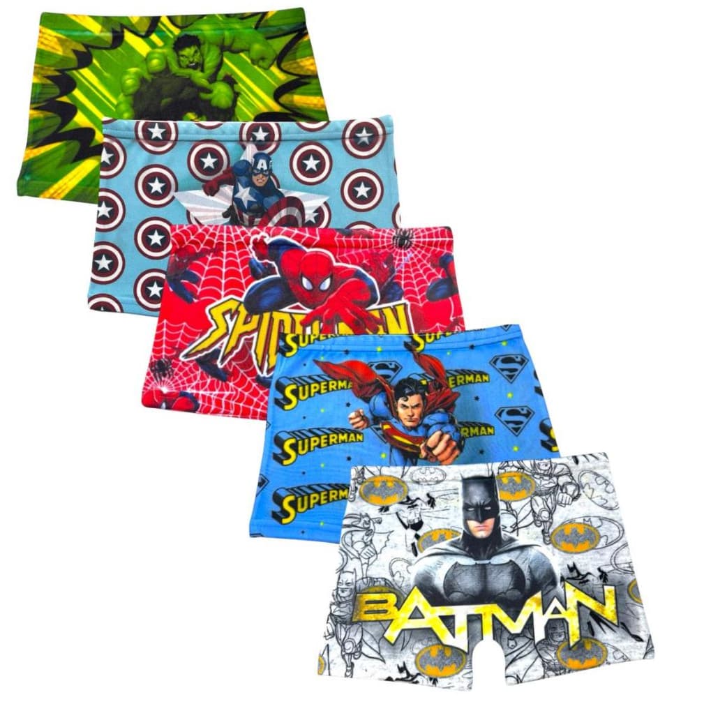 Kit 5 Cueca Box Boxer Infantil Sublimada Personagem Desenho Menino Criança Masculina Microfibra