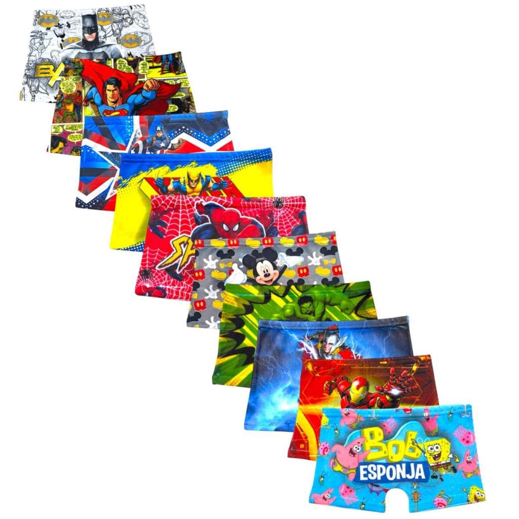 Kit Cueca Box Boxer Infantil Sublimada Personagem Desenho Menino Criança Masculina Microfibra