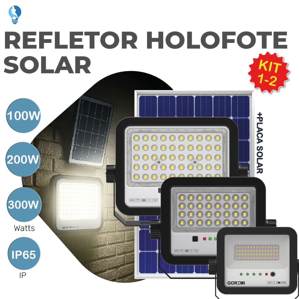 Holofote Refletor Led 300W 200W 100W Solar Prova D'àgua C/placa Solar para Ambientes Externos