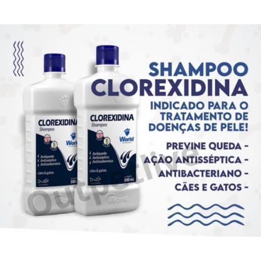 Kit 2 Shampoos de Clorexidina World 500ml Cada Para Cães e Gatos