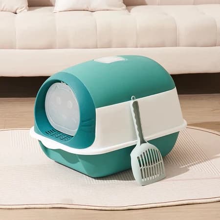 Caixa de Areia Para Gatos Banheiro Sanitario Grande Resistente Oval Com tampa e Pá higiênica WC Enibidor de Odores