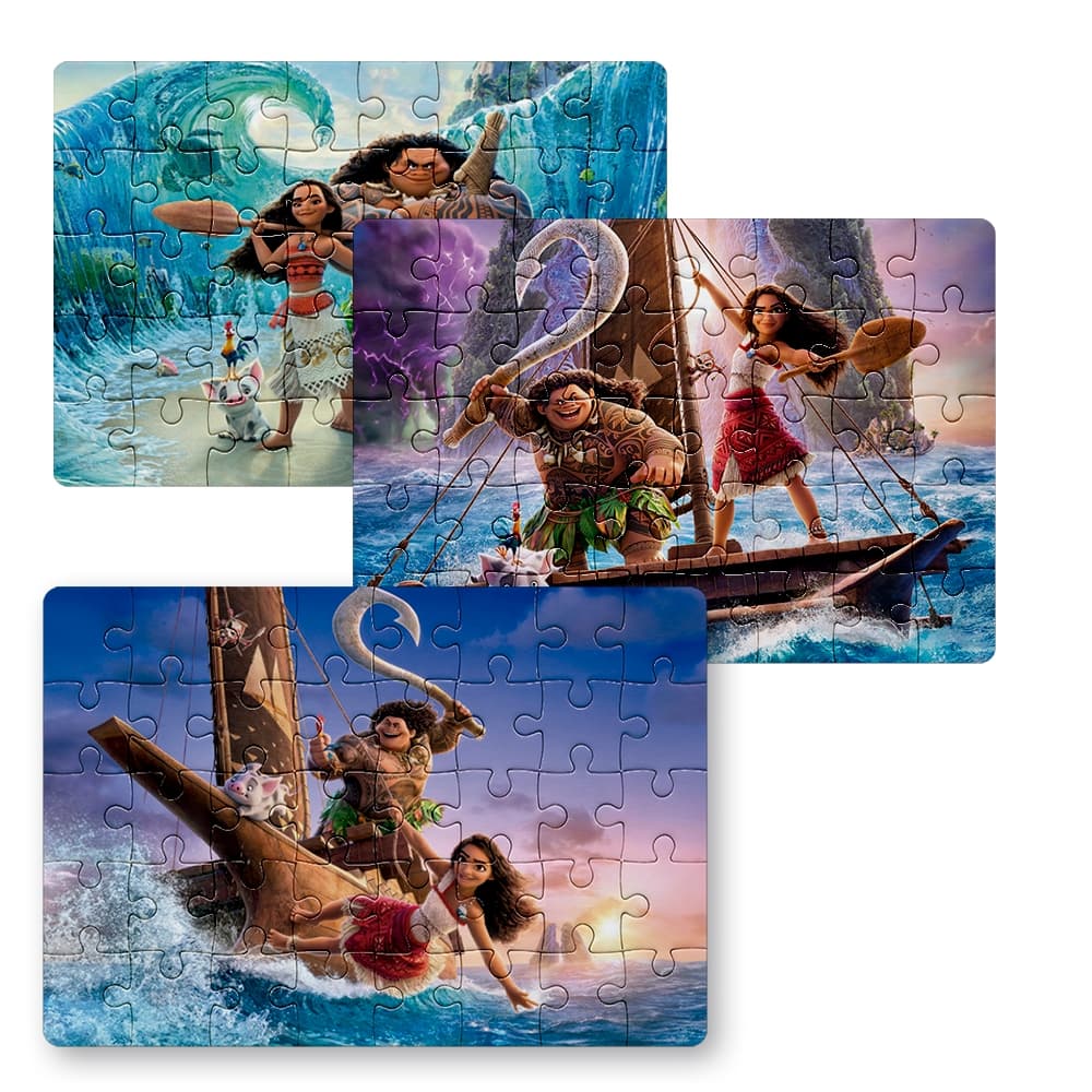 KIT 3 Peças Quebra Cabeça Moana de Motonui, Maui, Porco, Oceano | 24, 40, 70pçs | Sublime Fantasia
