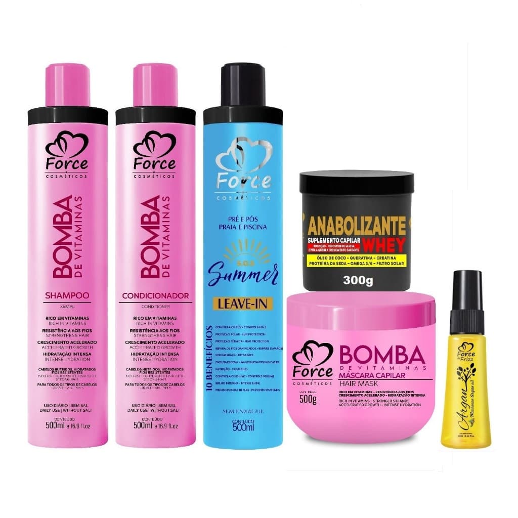 Force Cosméticos Kit Bomba de Vitaminas Manutenção Capilar Nutrição intensiva (6 itens)