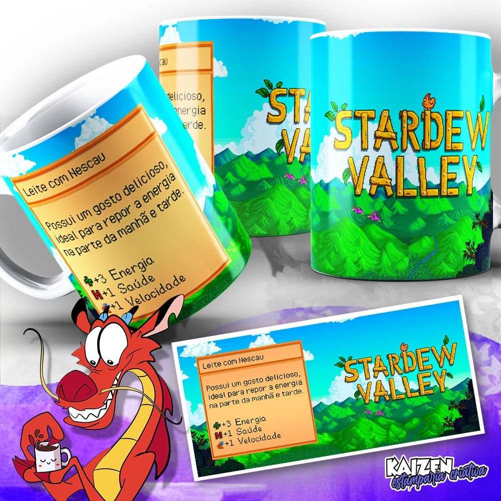 Caneca Stardew Valley - Leite com Nescau - Jogo RPG - Cerâmica