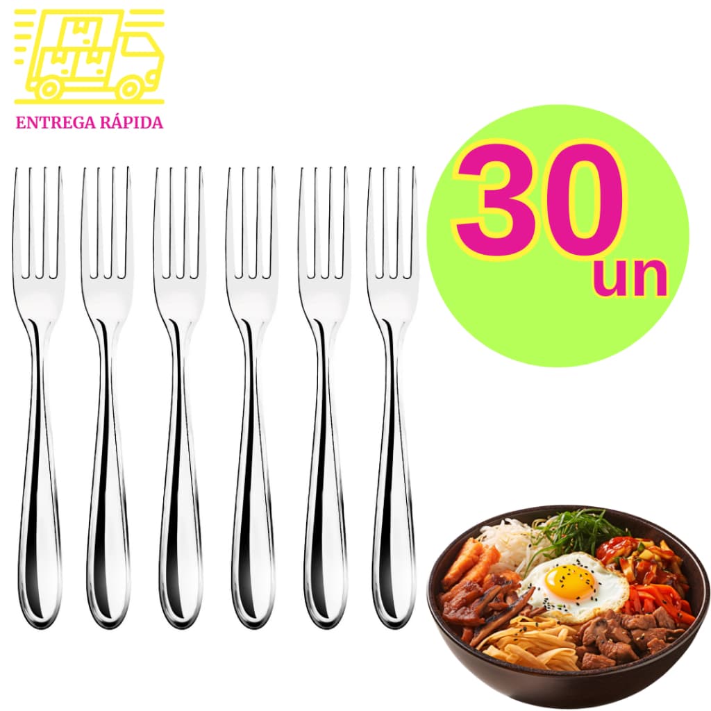 Kit 30 Garfos de Aço Inox 20,5cm Premium Top1 para Mesa Cozinha