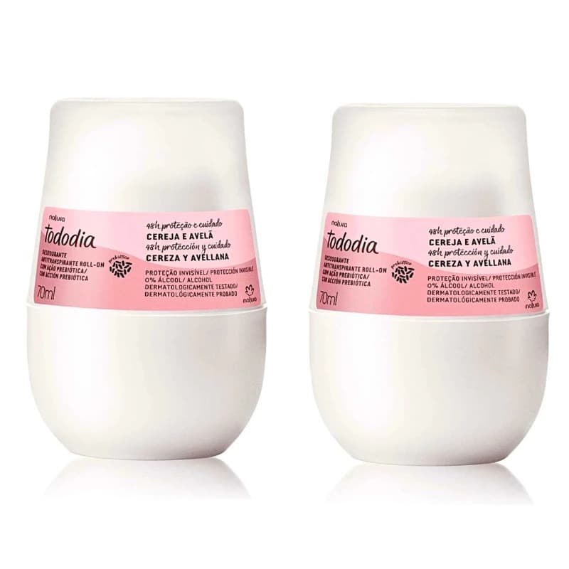 Kit com 2 Desodorantes Roll-On Natura Tododia Cereja e Avelã 70ml cada