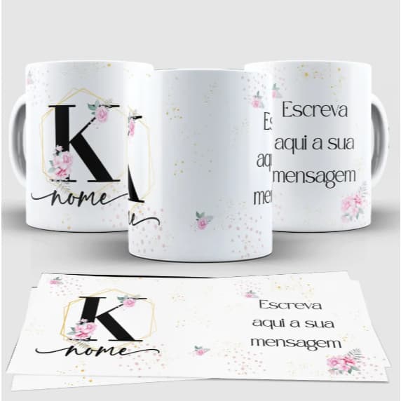 Caneca personalizada de Porcelana Letras do Alfabeto inicial e nome Floral