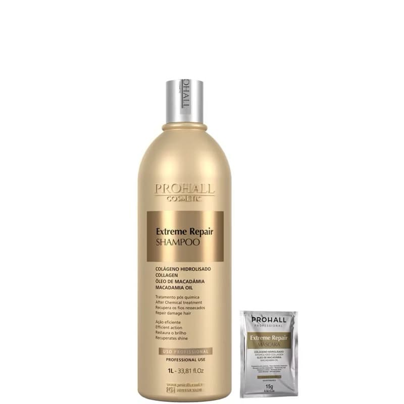 Shampoo Nutrição Intensa Extreme Repair Prohall 1 Litro + Sachê Hidratação