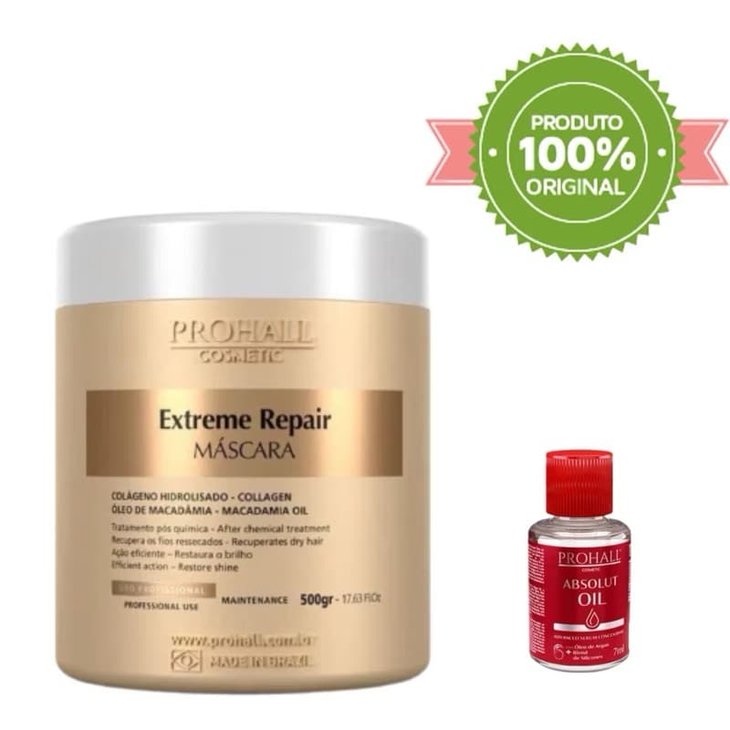 Máscara Profissional Ultra Nutritiva Extreme Repair 500 gr + Óleo Reparador de Pontas Sérum Absolut Oil 7 ml