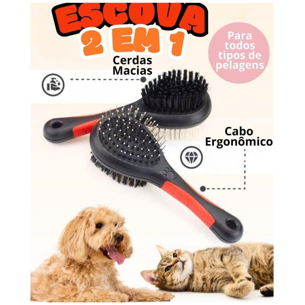 Escova Dupla para Pets Pequenos e Médios - SortidoEscova dupla pet Escova para cachorro Escova para gato Escova para pel