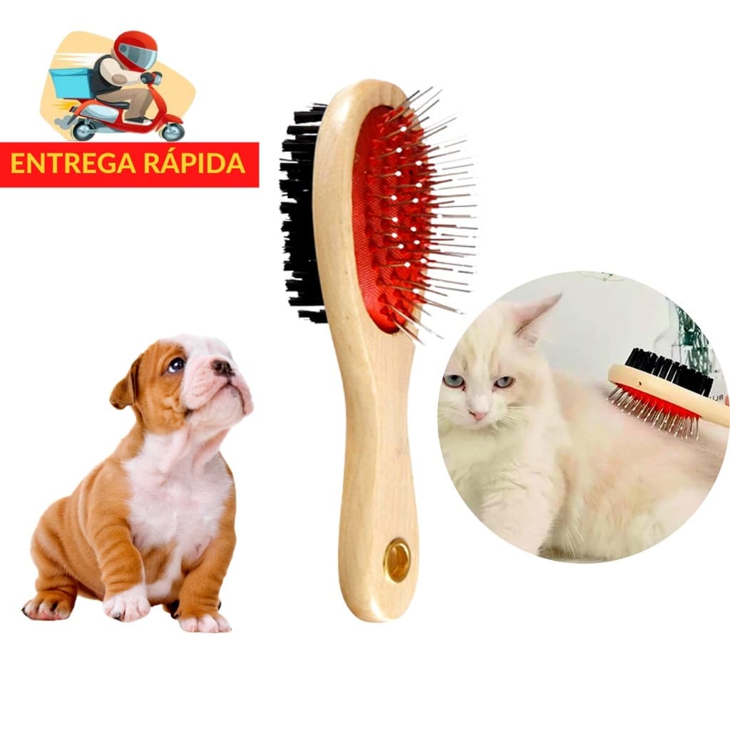Escova Dupla Cabo Madeira- 18cmEscova dupla Escova cabo madeira Escova pet Escova para cães Escova para gatos Escova par