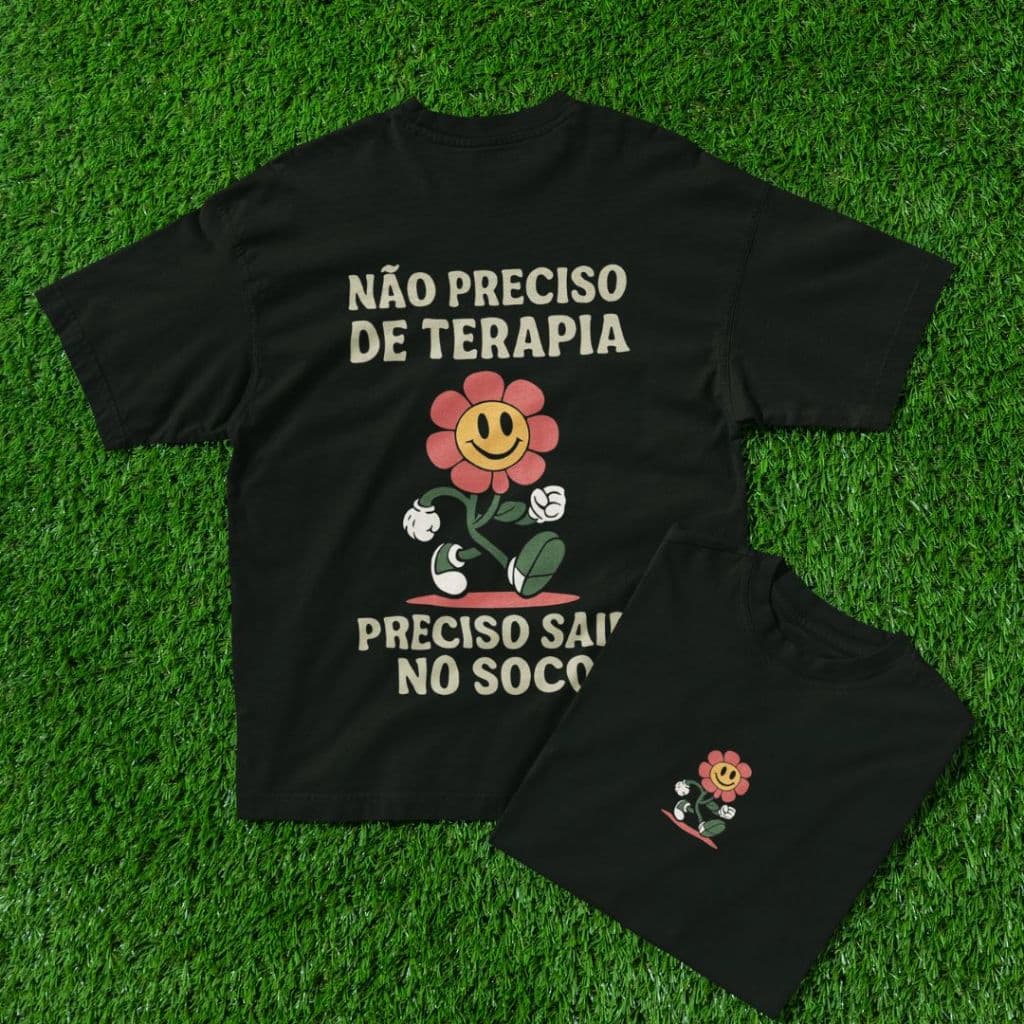 Camiseta Street Estilosa Frase de Terapia Engtraçada Frente e Costas Ilustração Hippe 100% Algodão