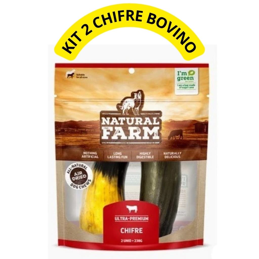 Chifre Desidratado Bovino Pacote Com 2 unidades Natural Farm 238g Mordedor Natural