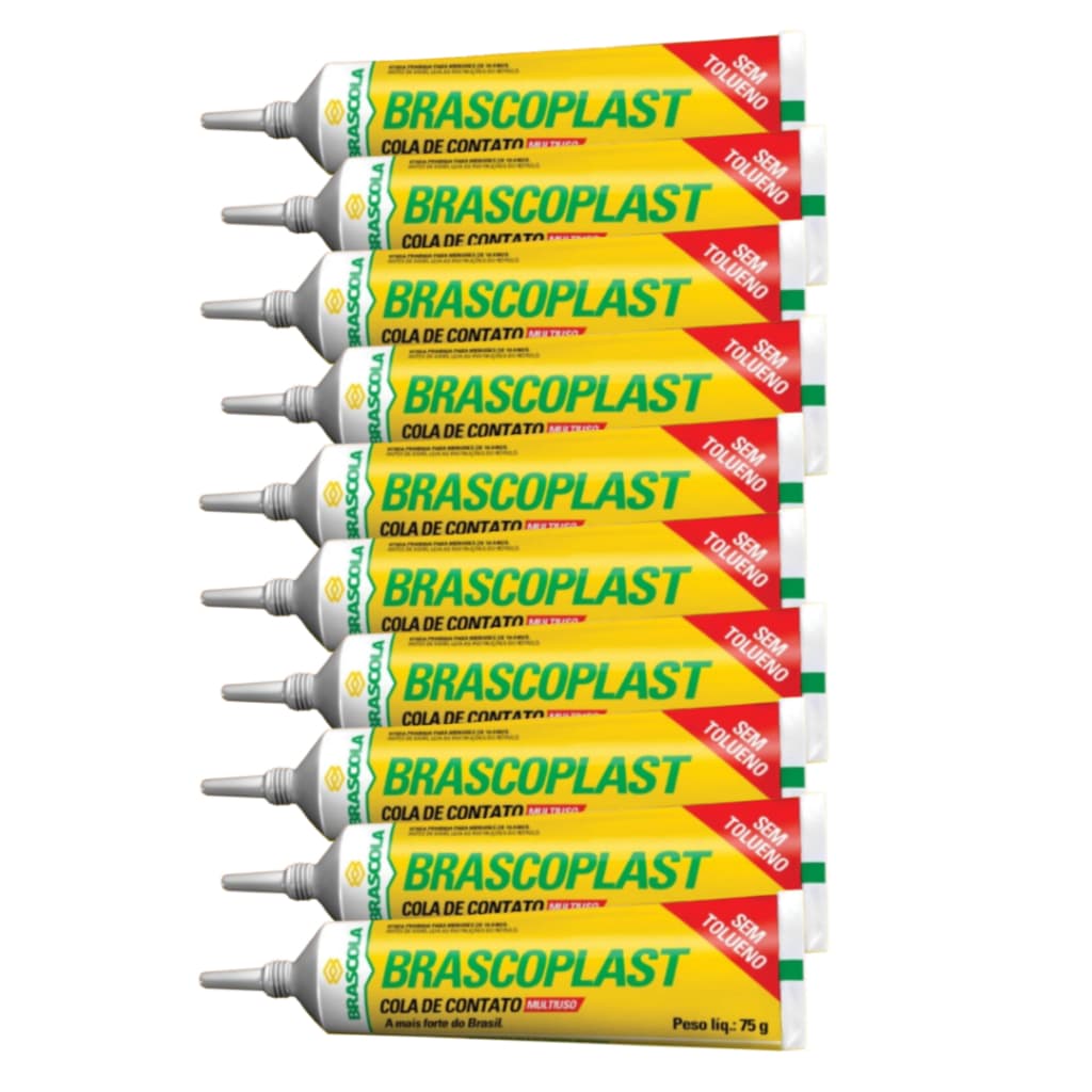 Kit 10 Cola de Contato BRASCOPLAST 75g | Alta Fixação para Sapateiro e Artesanato - BRASCOLA