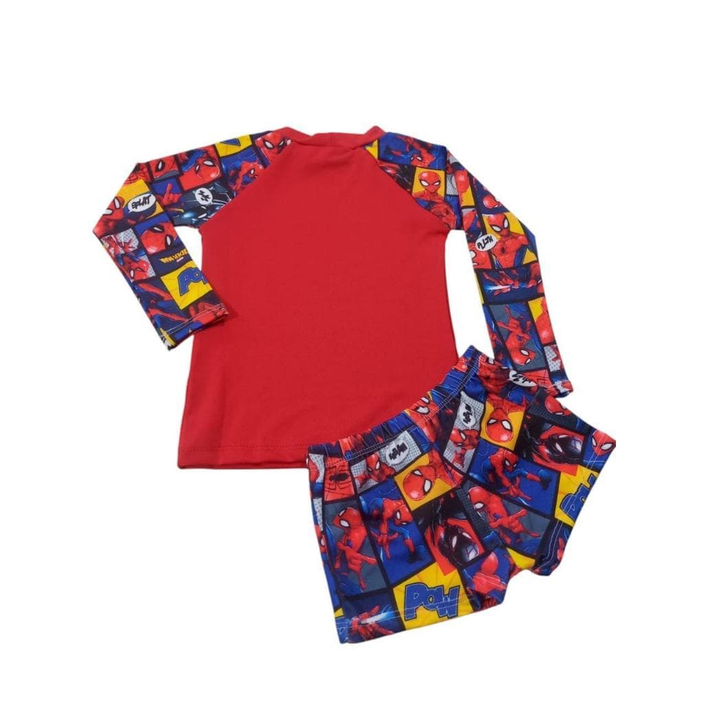Conjunto piscina manga longa infantil masculino de personagens, Sonic, Homem Aranha, conjunto uv infantil para praia