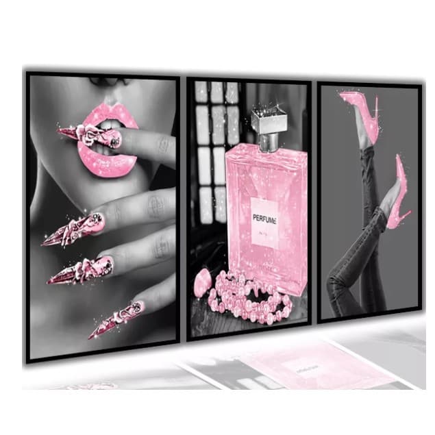 Quadros decorativos mulheres ricas perfume de luxo brilhante diamantes 3 peças sala quarto cozinha e escritório decoraçã