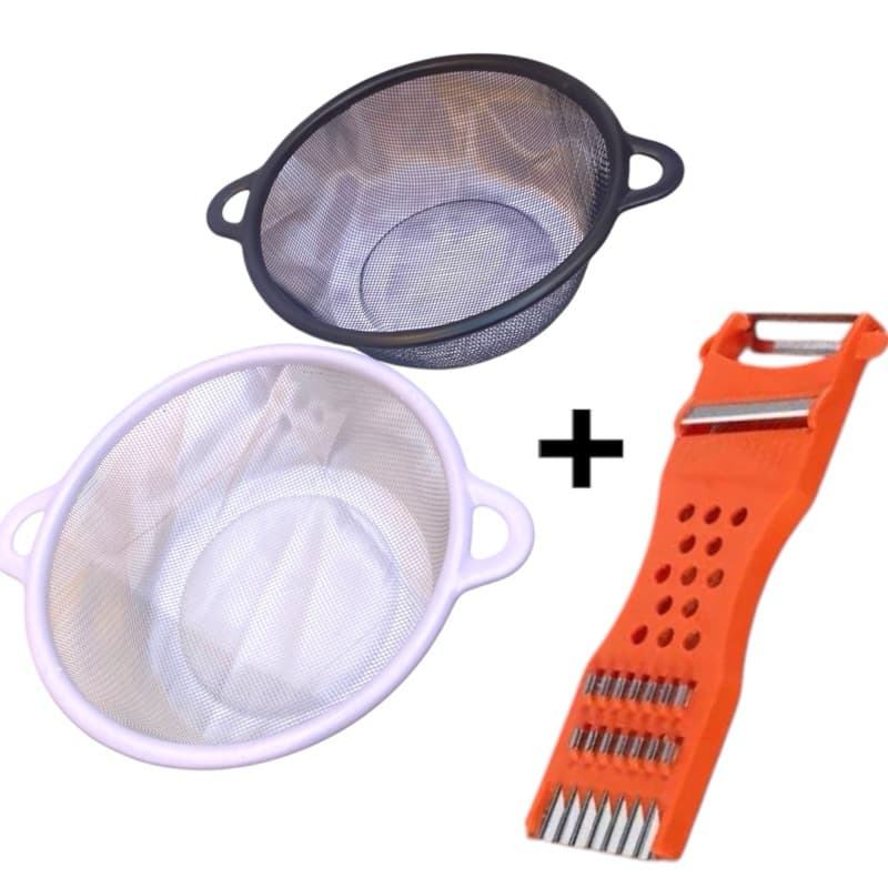 Kit Peneira/Escorredor de Alimentos + Descascador Multifuncional - Cozinha Pratica