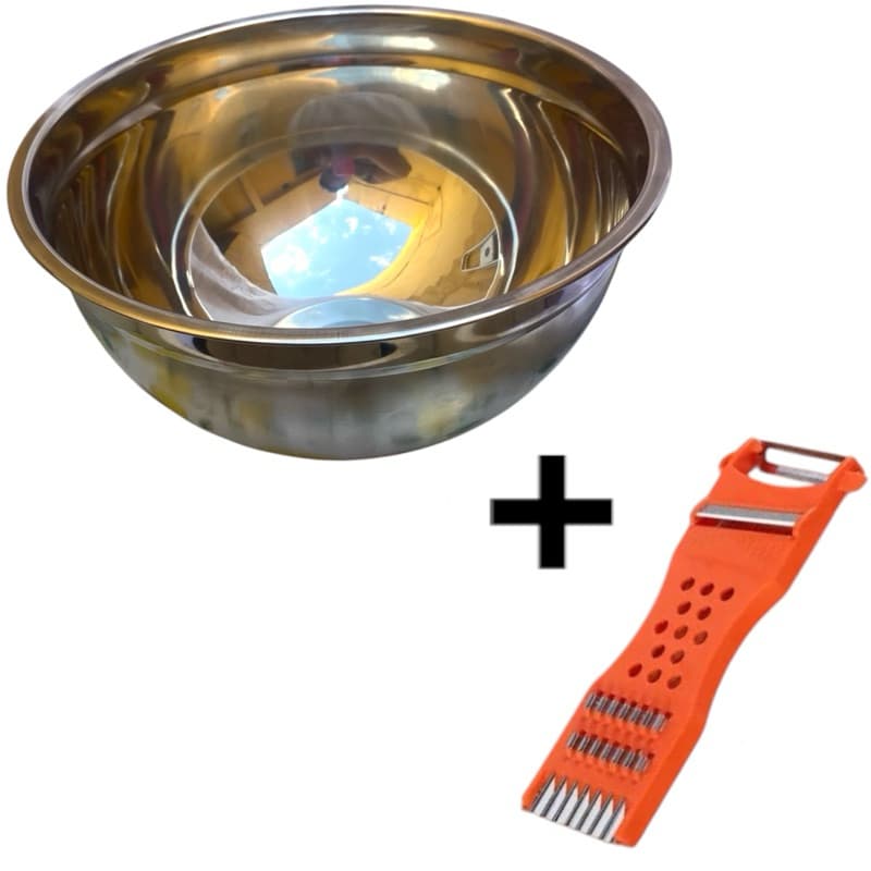 Bacia Tigela de Inox  + Descascador Fatiador Multifuncional - Cozinha Pratica