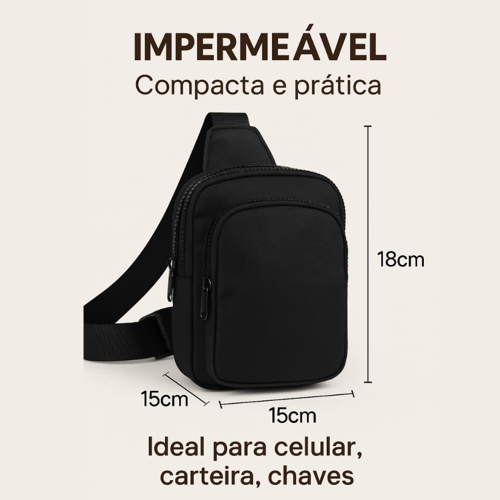 Bolsa de Ombro Masculina Transversal – Impermeável, Antifurto e Antirroubo | Casual, Pequena e Leve