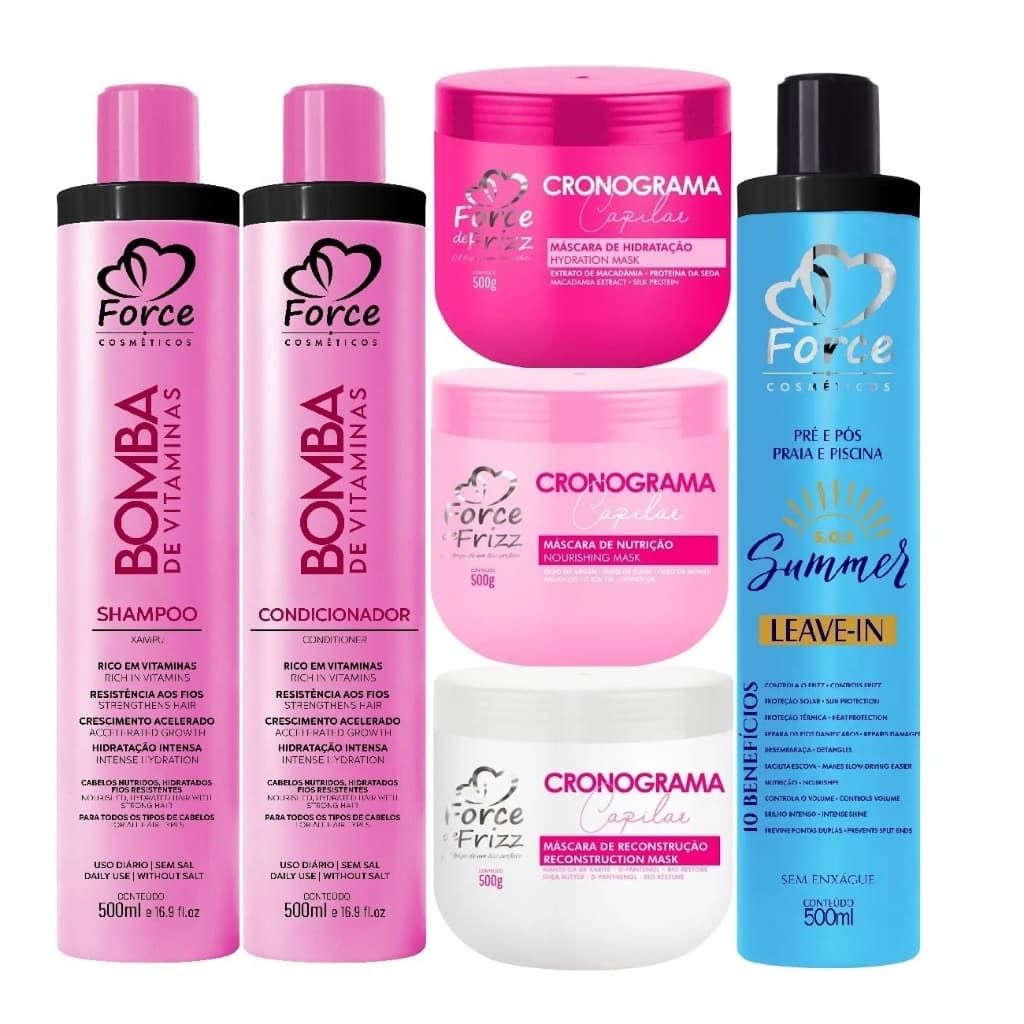 Force Cosméticos Kit Ultra Nutrição Bomba – Reconstrução e Hidratação Perfeita (6 Itens)