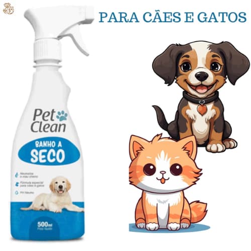 Banho a Seco Spray Sem Enxágue para Cachorro Cães e Gatos Pet Clean - 500 ml Cheiroso