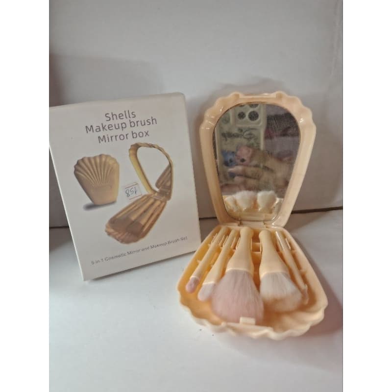 kit mini pincéis de maquiagem concha com espelho.
