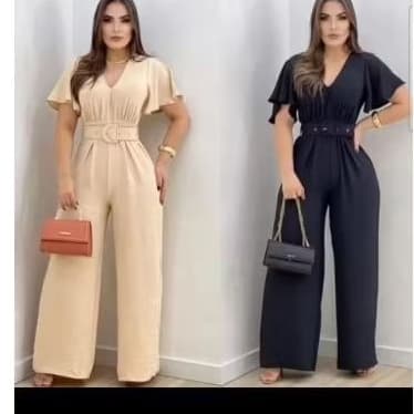 Macacão Plus Size e Slin Tecido Duna Longo Acompanha o Cinto Elegante