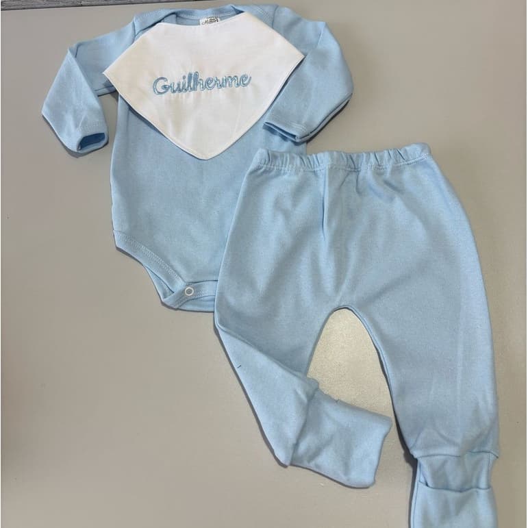 kit Conjunto 3 peças: maternidade body + mijão + babador personalizado bebê RN menino