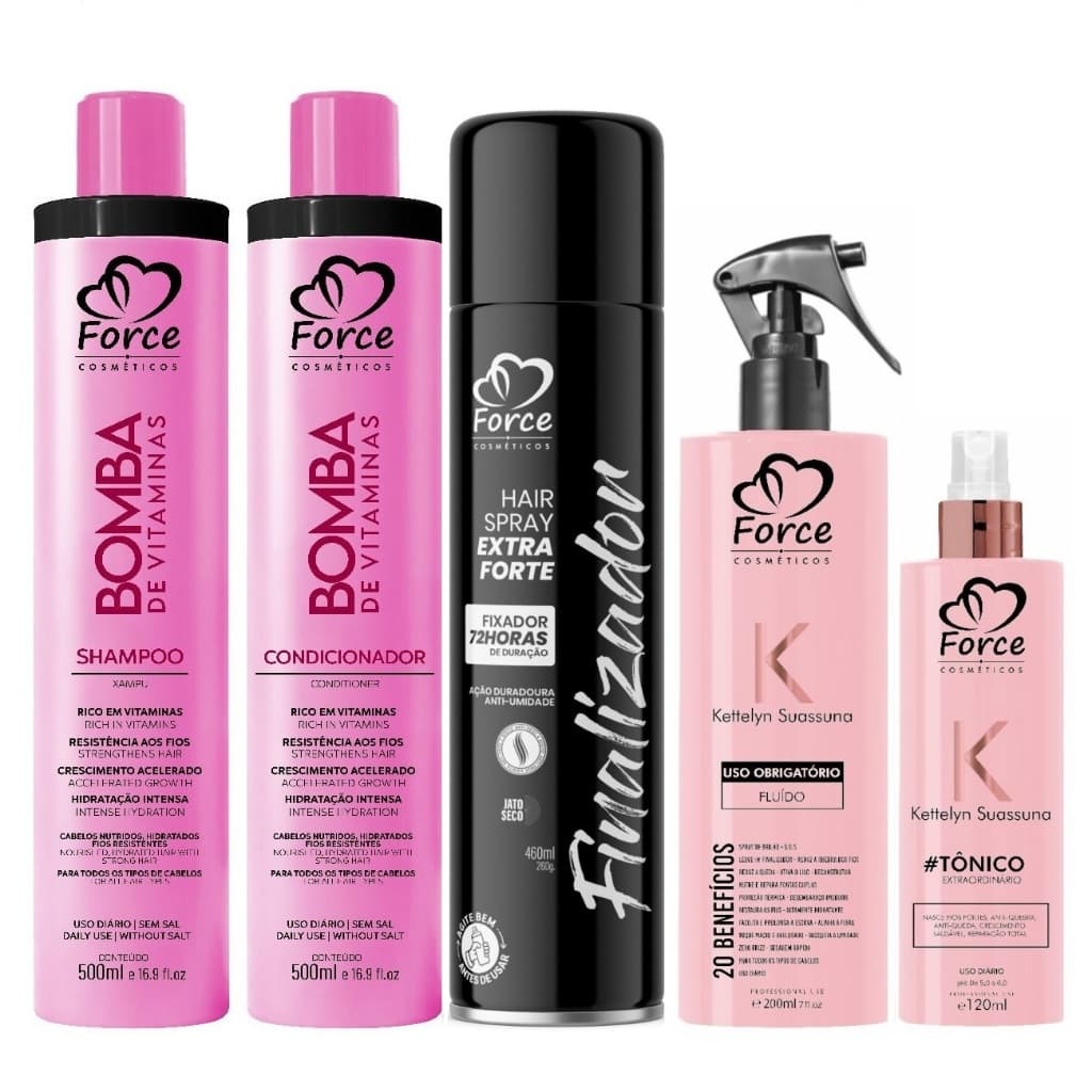 Kit Power Hair Force Cosméticos – Fios Fortes, Saudáveis e Radiantes (5 Itens)