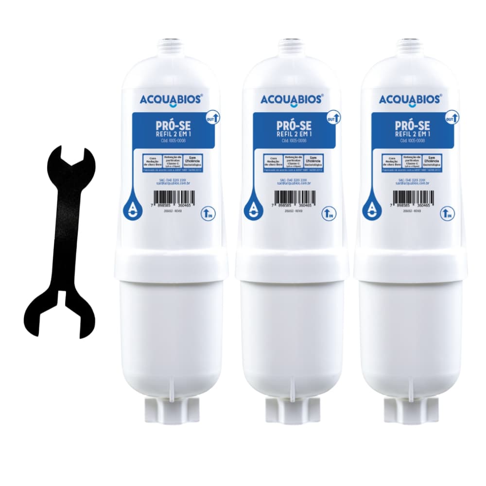 Kit 3 Refil Filtro Agua Acquabios Compatível Purificador Soft Everest Lacrado + Kit Troca