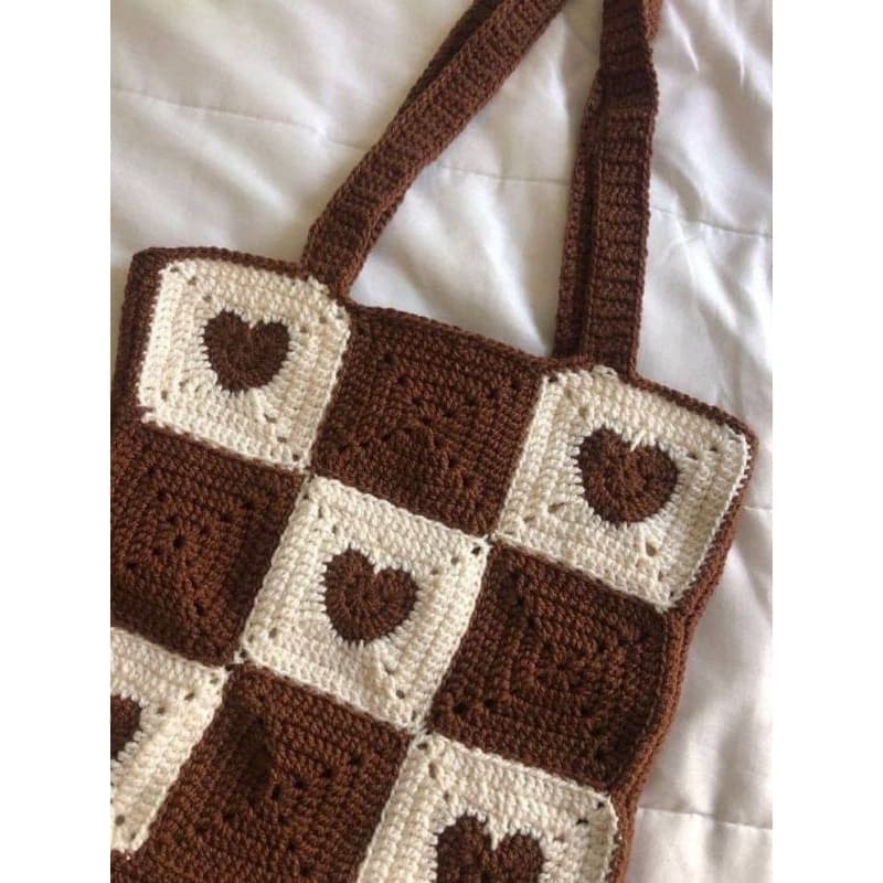 Bolsa de crochê Tote Bag Ecobag Crochê Bolsa de Corações Aesthetic Crochê Feito À Mão Oferta