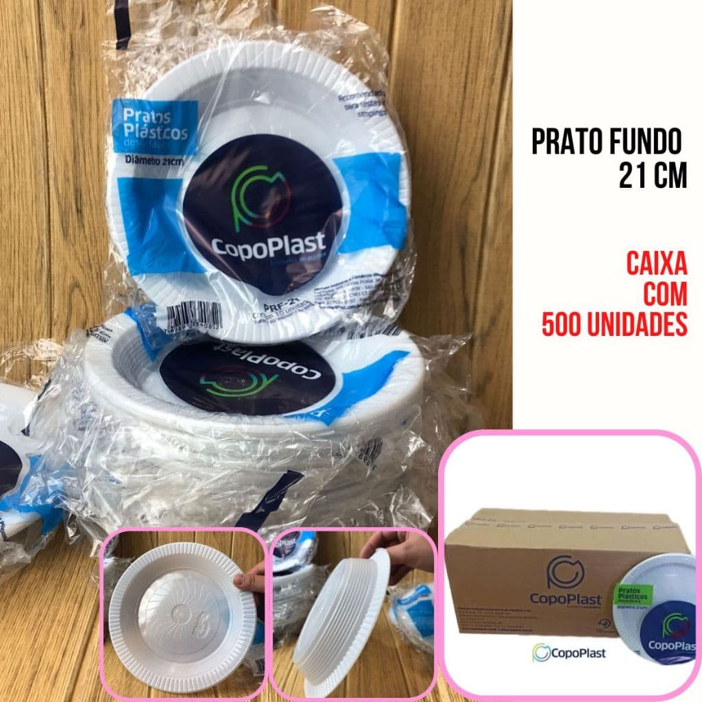 Pratos Descartáveis Refeição 21 cm Fundo Caixa com 500 Unidades