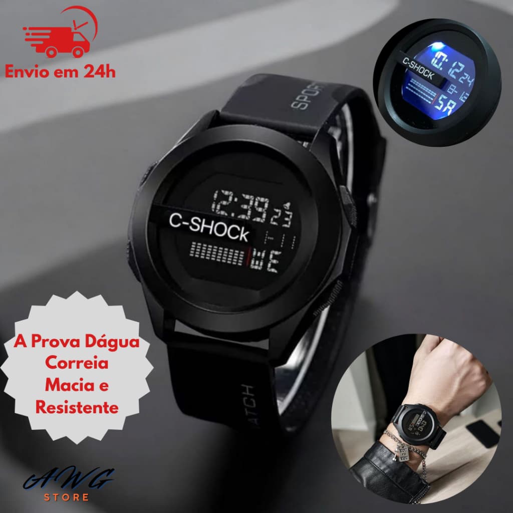 Relógio Digital Masculino Esportivo C-SHOCK Resistente Multifuncional com Luz de Led A Prova de Água