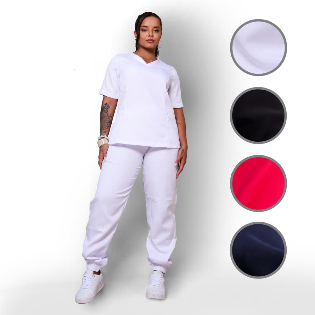 Pijama Hospital + Calça Jogger  feminino Scrub Tecido Gabardine Uniforme Enfermagem Odontologia Veterinária Plus Size