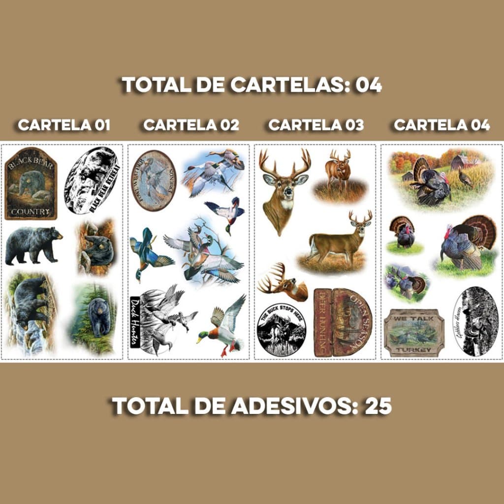 Adesivo de Parede Animais Selvagens Cartela com 25 Adesivos Para Decoração Autocolagem