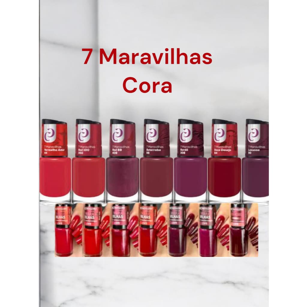Esmaltes Vermelhos Cora Coleção 7 Maravilhas Com 7 cores Kit Esmalte