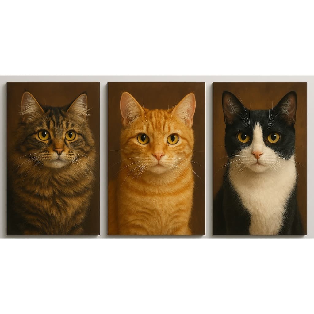 Kit quadro 3 gatos 20x30 gatos lindos colorido