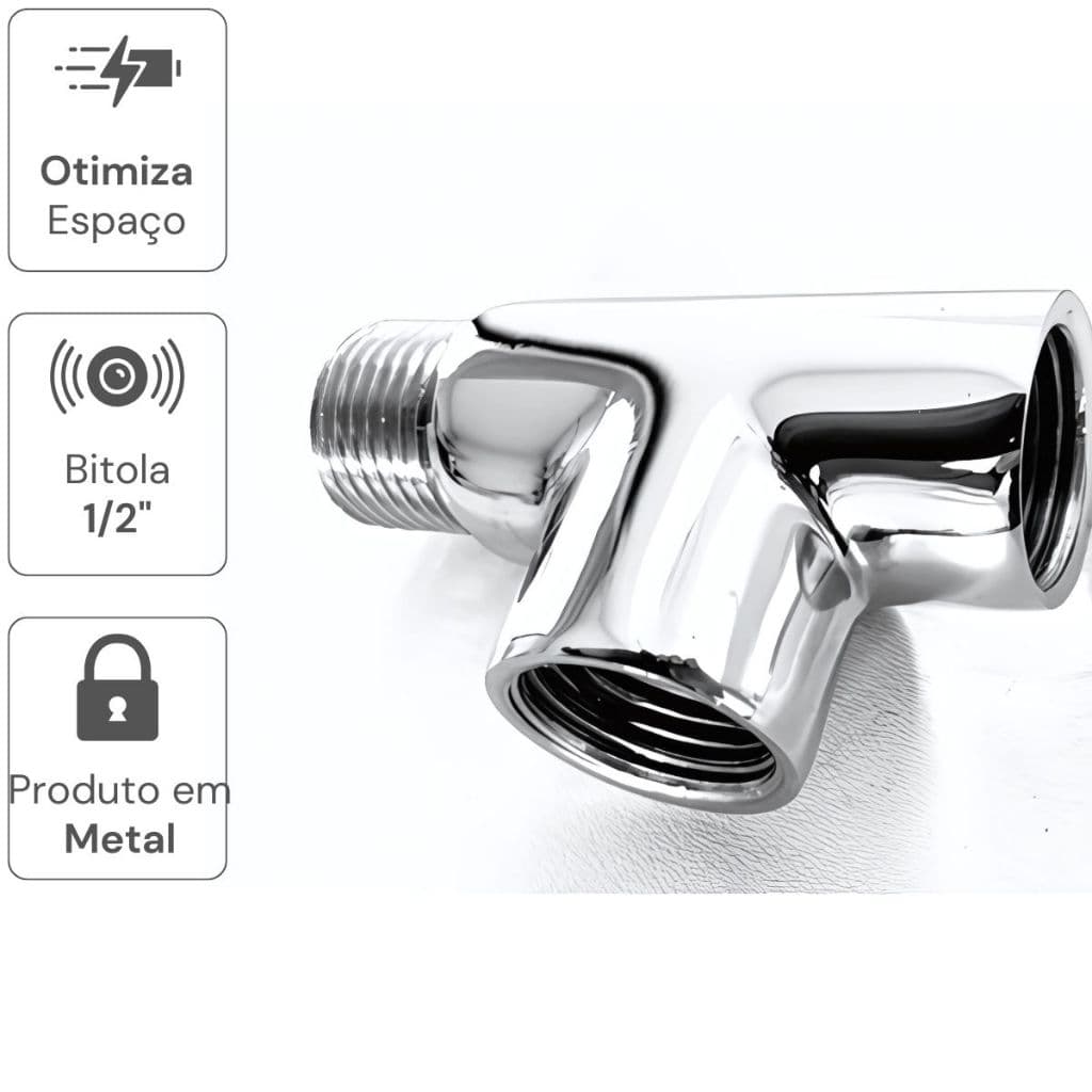 Adaptador Conexão T Cromado Caixa Acoplada  e Ducha Higiênica Metal