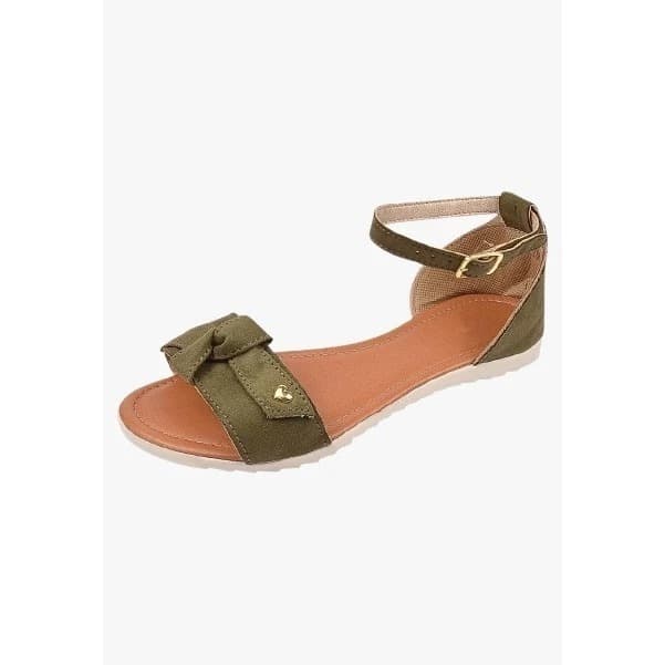 Sandália Feminina Rasteirinha Flat com Fivela Pingente de Coração Verde Musgo e Azul Jeans Estilo Elegante Conforto