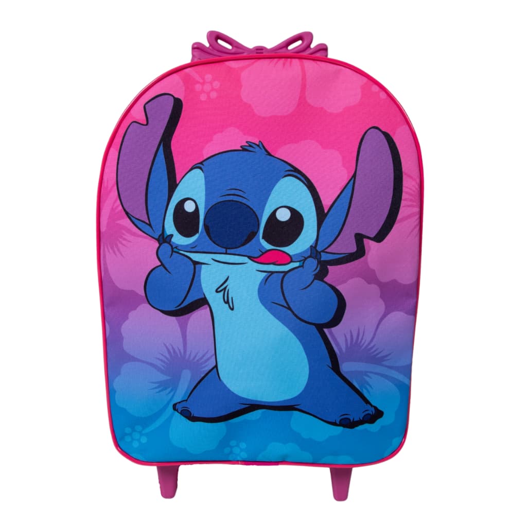 Mochila Escolar Infantil no Carrinho - Personagens Meninas Stitch Patrulha Skye Minie Panda Princesa Sereia
