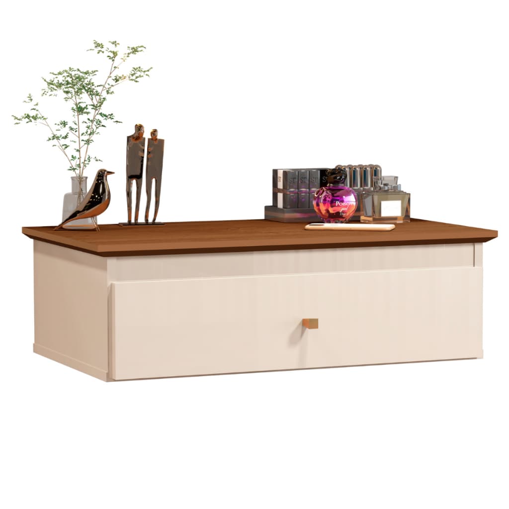 Penteadeira Camarim Europa MDF Escrivaninha Gaveta Suspensa Design Moderno Off White Freijó