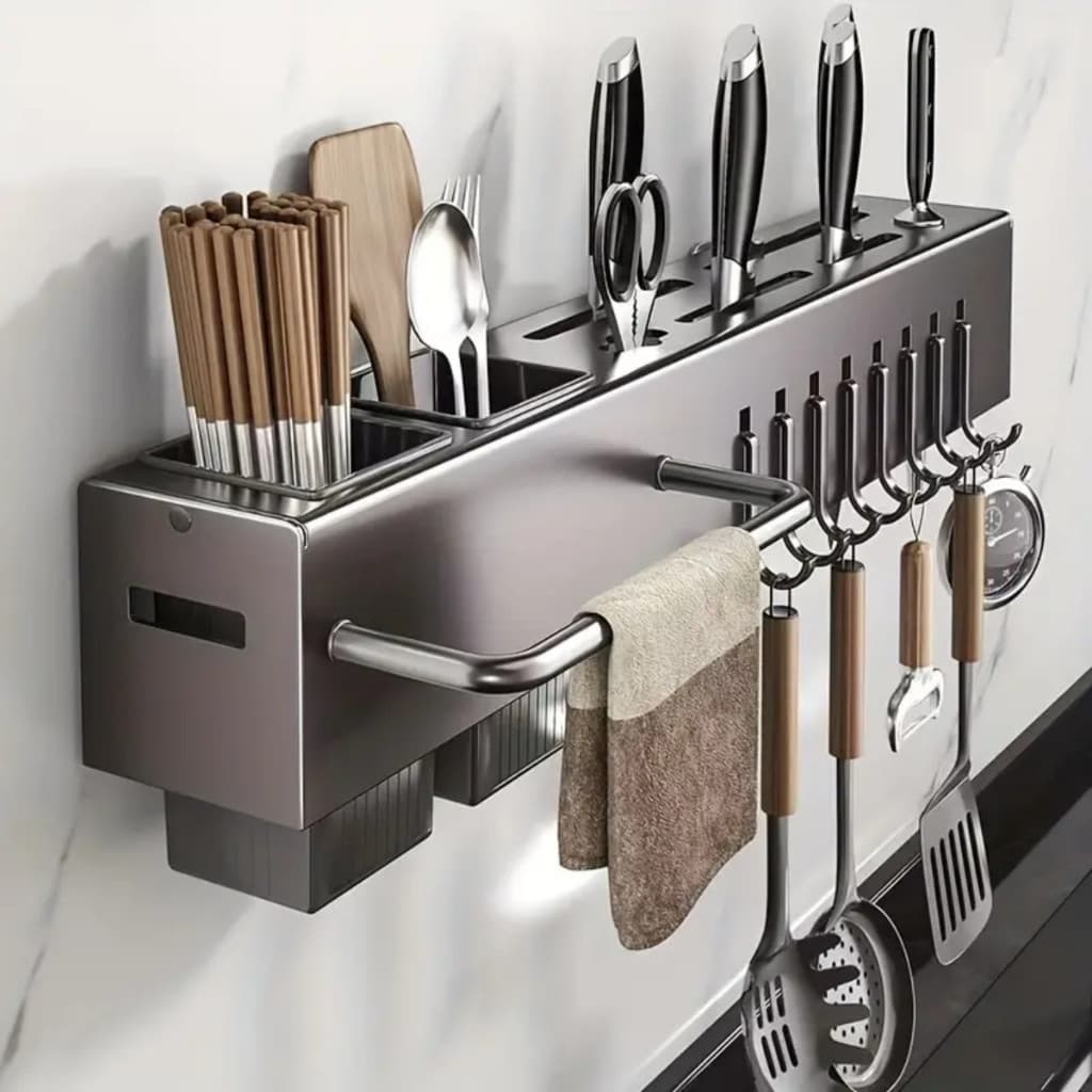 Suporte De Ferro Para Facas, Talheres E Utensílios De Cozinha, Armazenamento Organizador Resistente