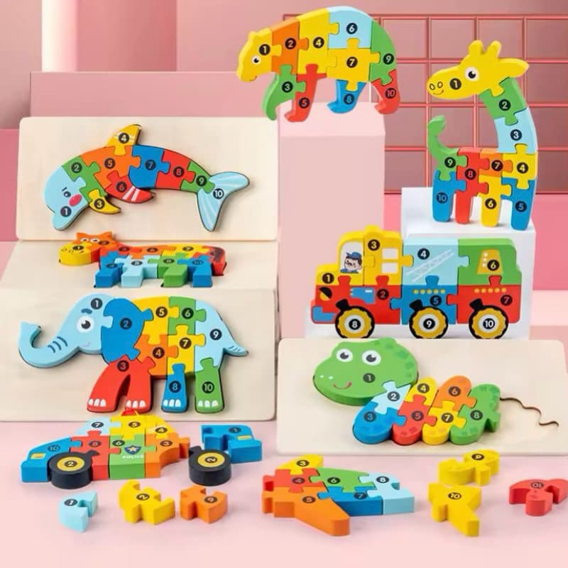Quebra-cabeça de Madeira 3D Colorido Montessori - Criatividade pra crianças