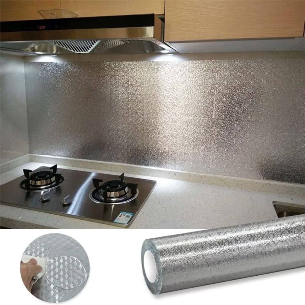 Forro adesivo papel parede alumínio para armário anti gordura impermeável protetor gaveta cozinha papel parede 3 M
